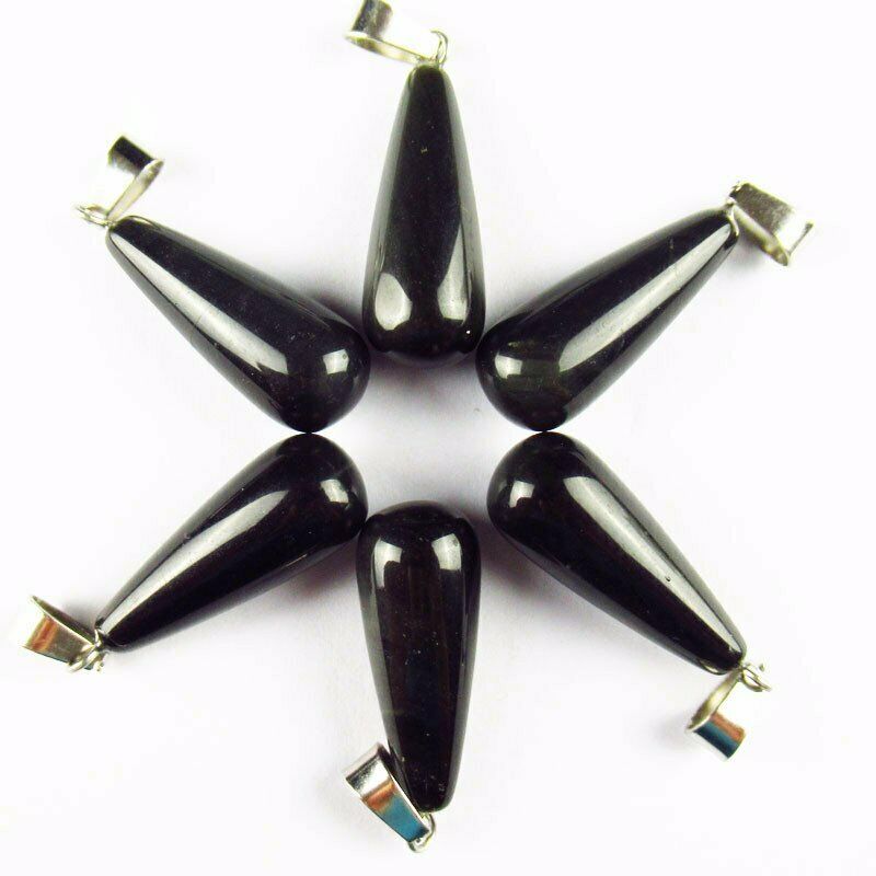 10pcs 32g Natural Black Agate Teardrop 29x10mm Pendant Bead A-80SK