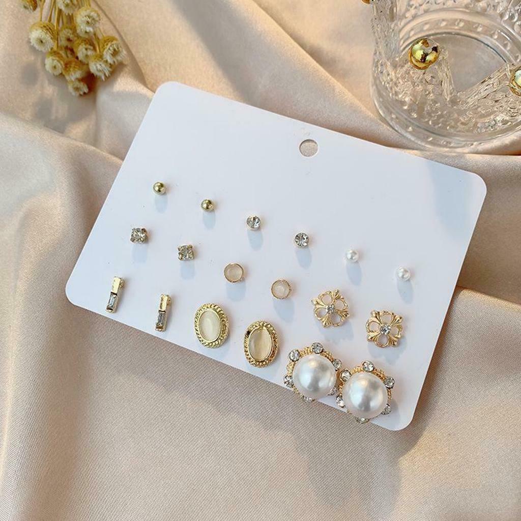 9 Pairs Simple Women Earrings Stud Multiple Stud Earrings Set Mixed Color