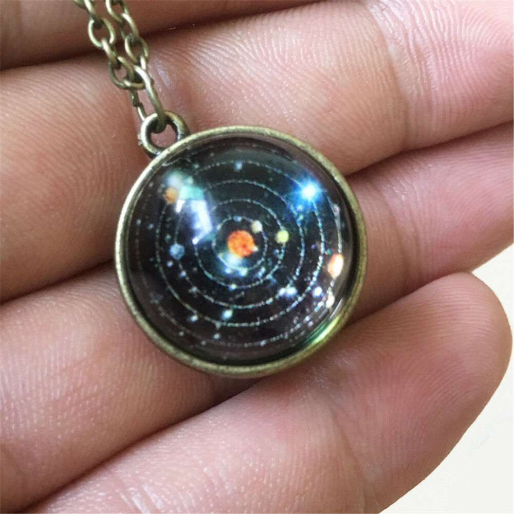 Solar System Necklace Pendant, Planet Necklace,Galaxy S, Double Sided Glass Dome