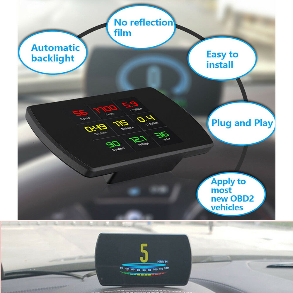 4.3'' Car HUD Head Up Display OBD2 Speedometer Warning Smart Digital Meter RPM