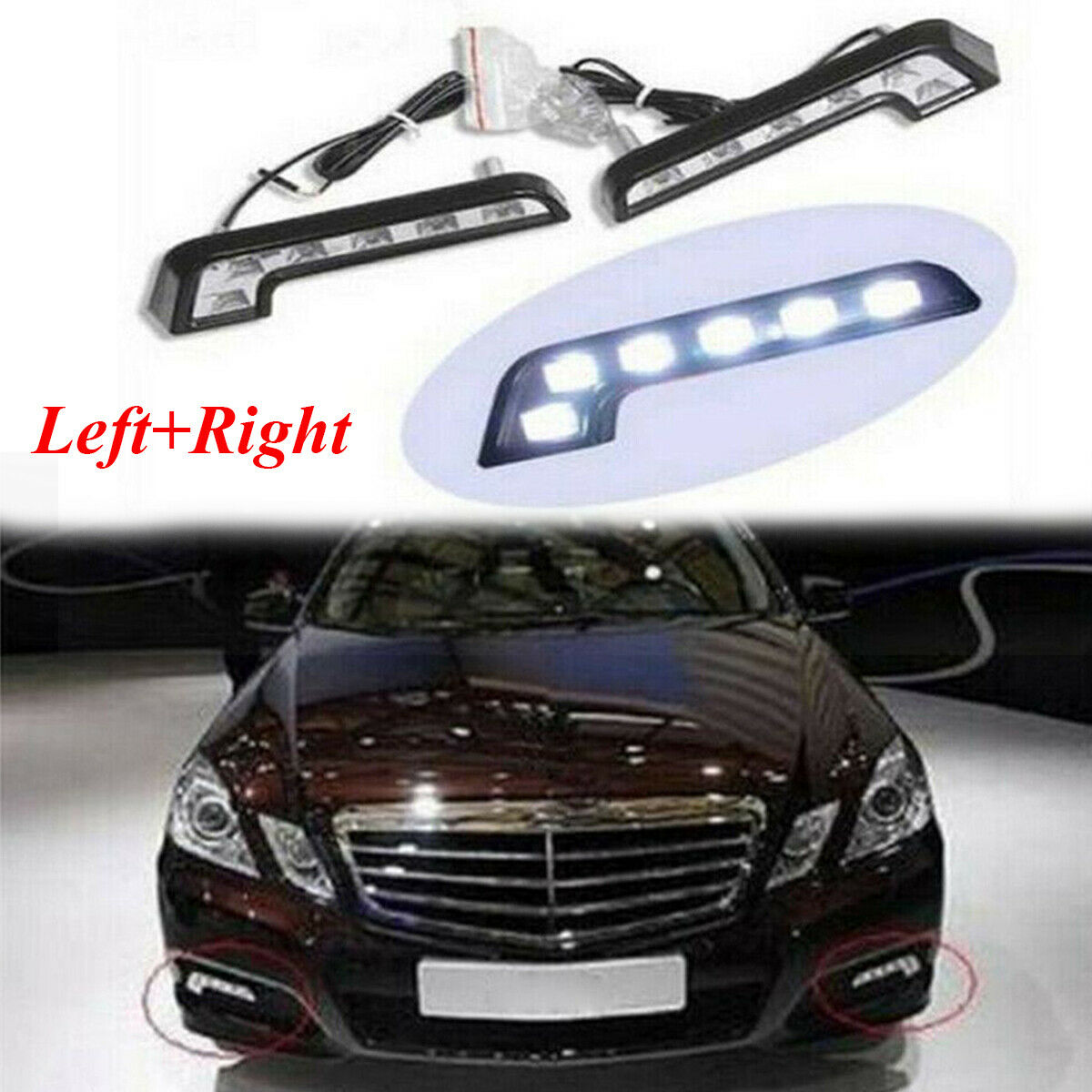 2× 18×4×1.5cm Automobile DC 12V Shakeproof Left & Right LED Daytime Running Lamp