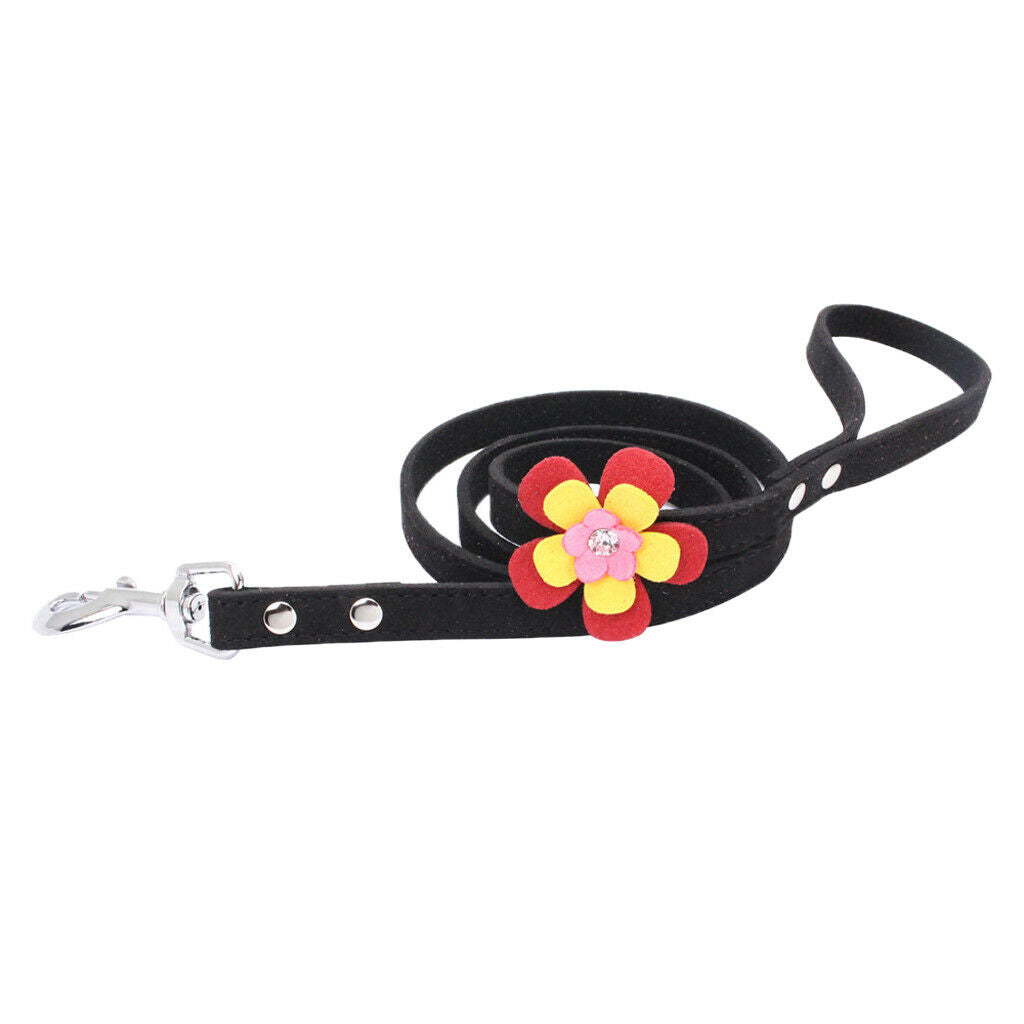 Adjustable Pet Puppy Flower Lead Leash Traction Rope For Dog Black M