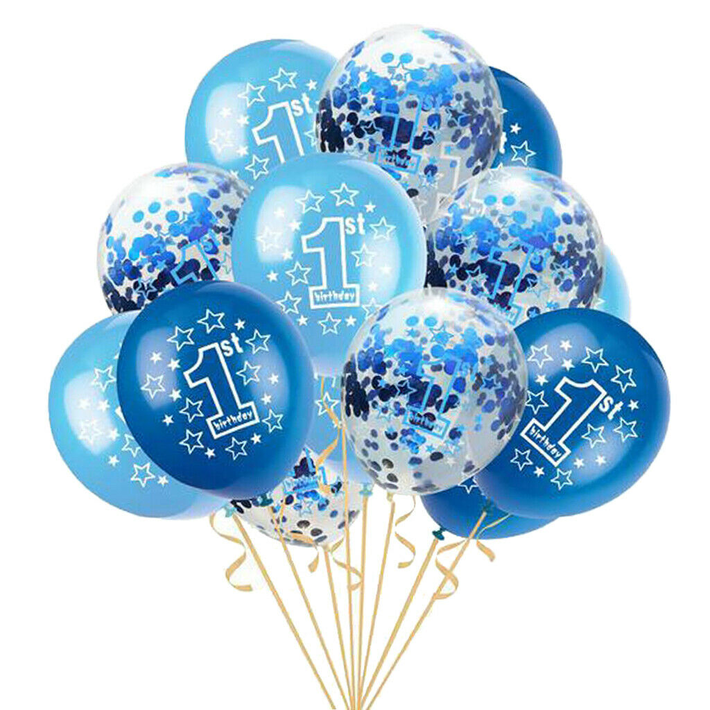 15pcs 1st Birthday Latex Confetti Balloons Party Decorations Blue