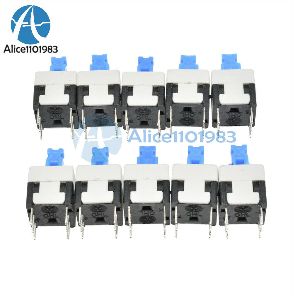 100PCS 8X8mm Cap Self-locking Type Square Blue Button Switch Control 1.5A 25V