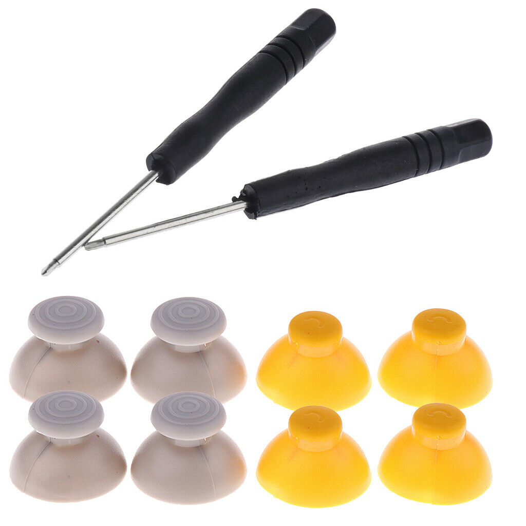 4Pair Replacement Analog Joystick Caps Grey + Yellow Thumb Sticks Cover with