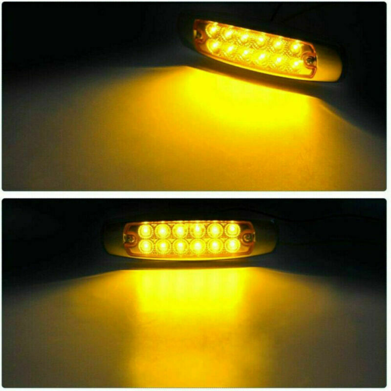 12 PCS Amber Side Marker Light Clearance 12-LED Truck Trailer For Peterbilt 12V
