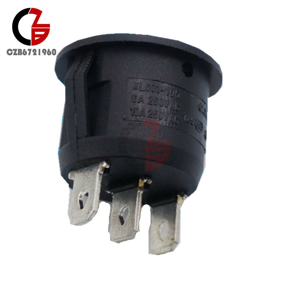 10PCS 3 Pin SPDT ON-OFF-ON Mini Round Black Snap-in Boat 0-1 Rocker Switch