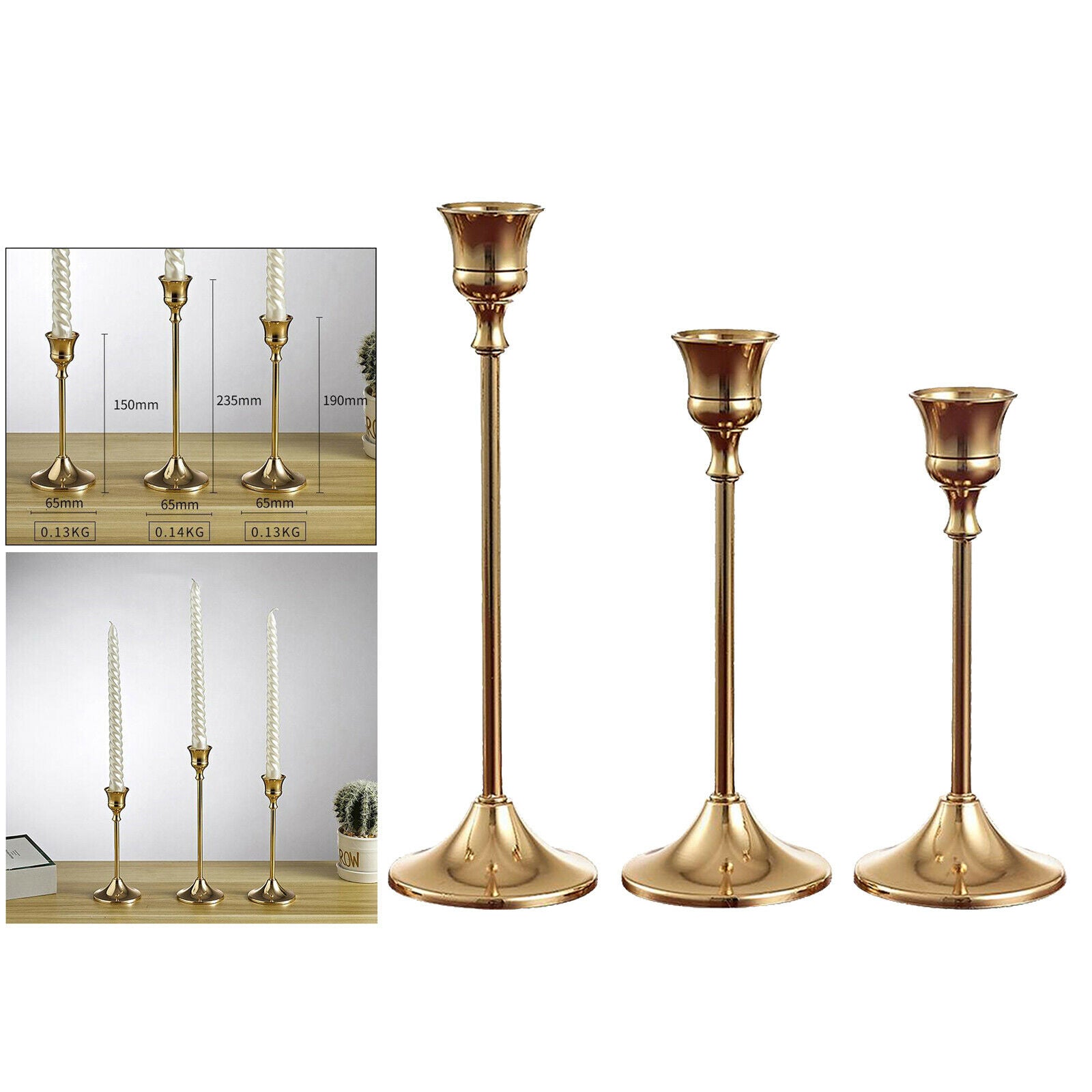 3x Metal Candle Stand Candlestick Holders Taper Stands Wedding Office Decor