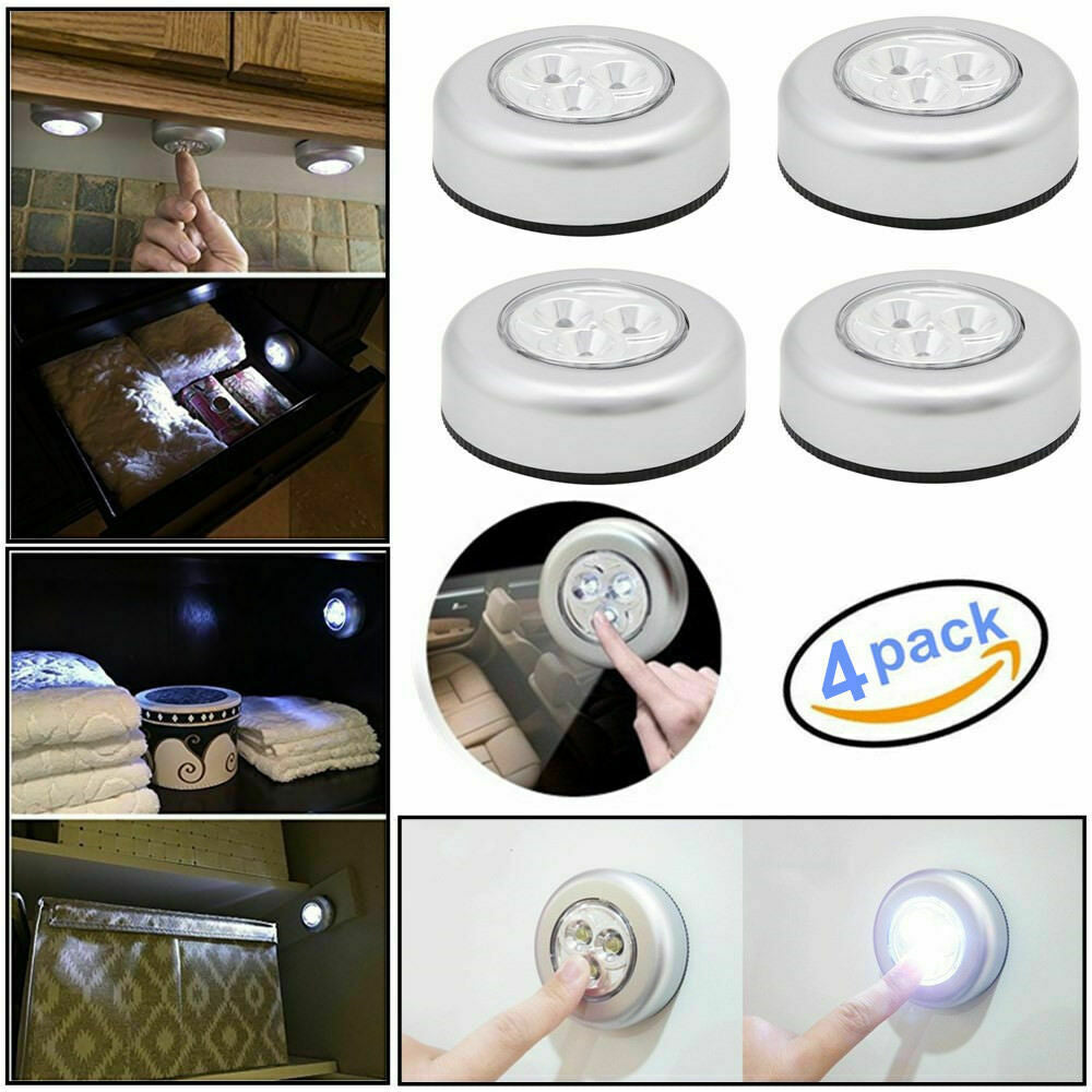 4PCS 3LED Touch Push On/Off Light Self-Stick On Click Battery Operated Lights