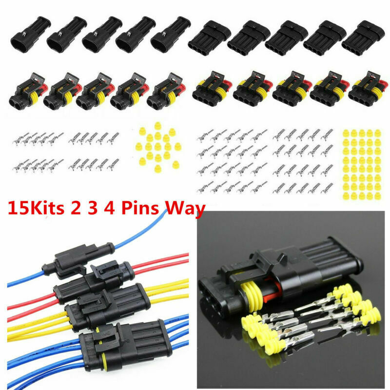 15 Sets 2 3 4 Pins Way Sealed Electrical Wire Connector Plug Car Auto Waterproof