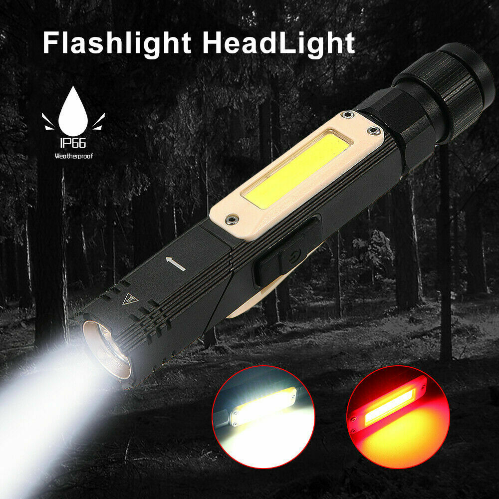 USB Rechargeable Magnetic Work Flashlight Light LED COB Torch Headlight Camping