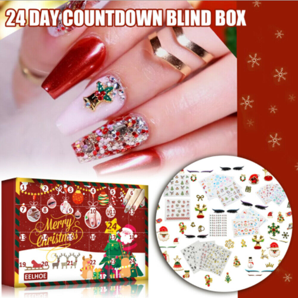 24 Grids Nail stickers Gift Box Christmas Advent Calendar Nail Stickers Trinket