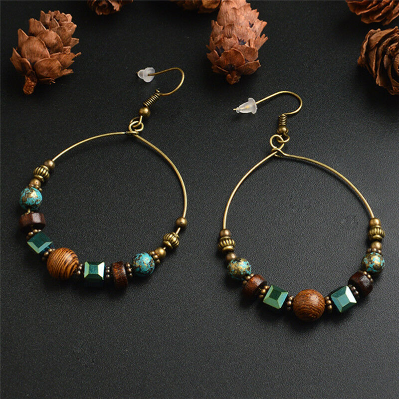 Bohemia Drop Dangle Earrings  Ethnic Big Circle Crystal Bead Ear Stud  Jew.l8