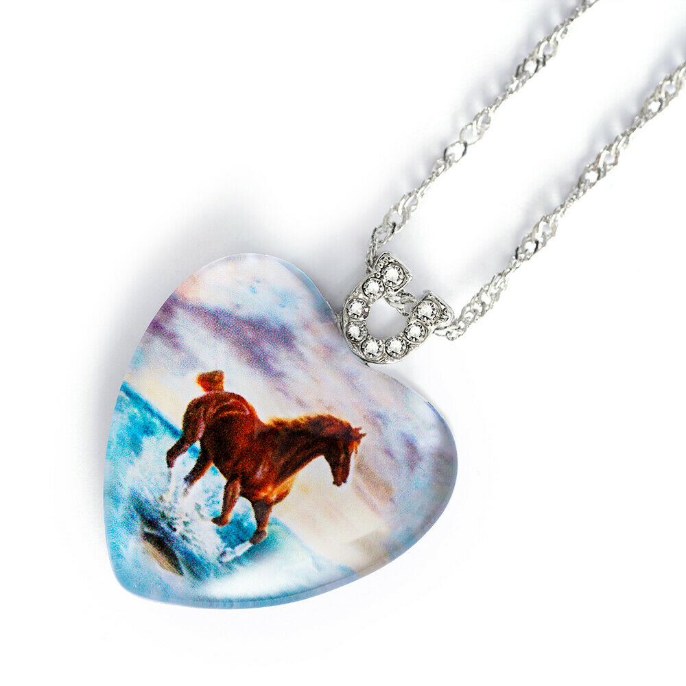 Women Peach Heart Animal Pendant Necklace Horse Natural Crystal Jewelry Gift