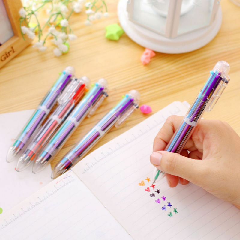 6 in 1 Novelty Colorful Ballpoint Pen Novel Office School Student Teacher Supply