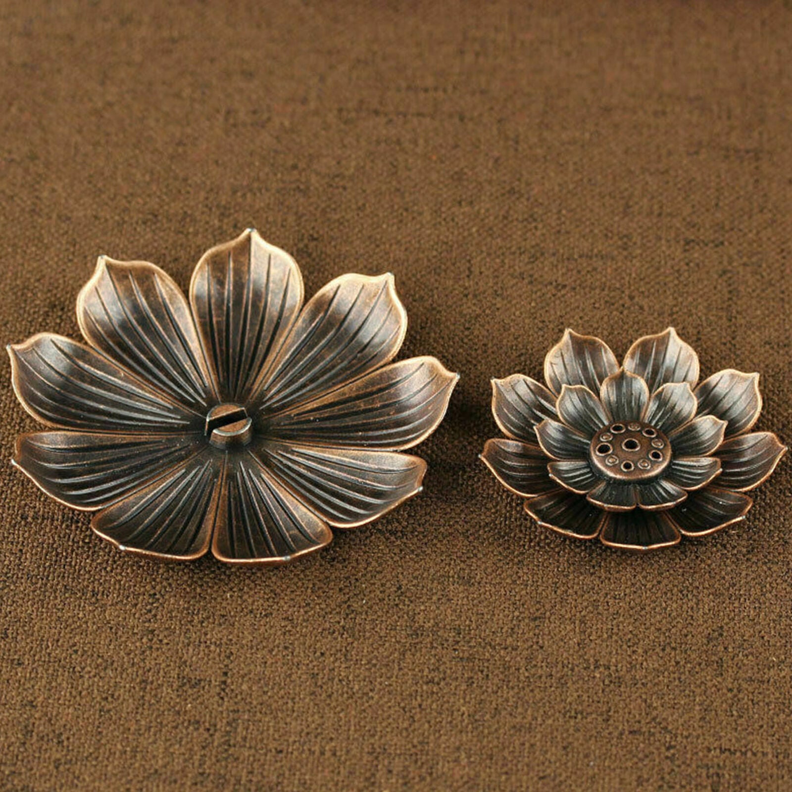 1*Zinc Alloy Lotus Flower Incense Burner Stick Holder Plate Censer Buddhism-Coil