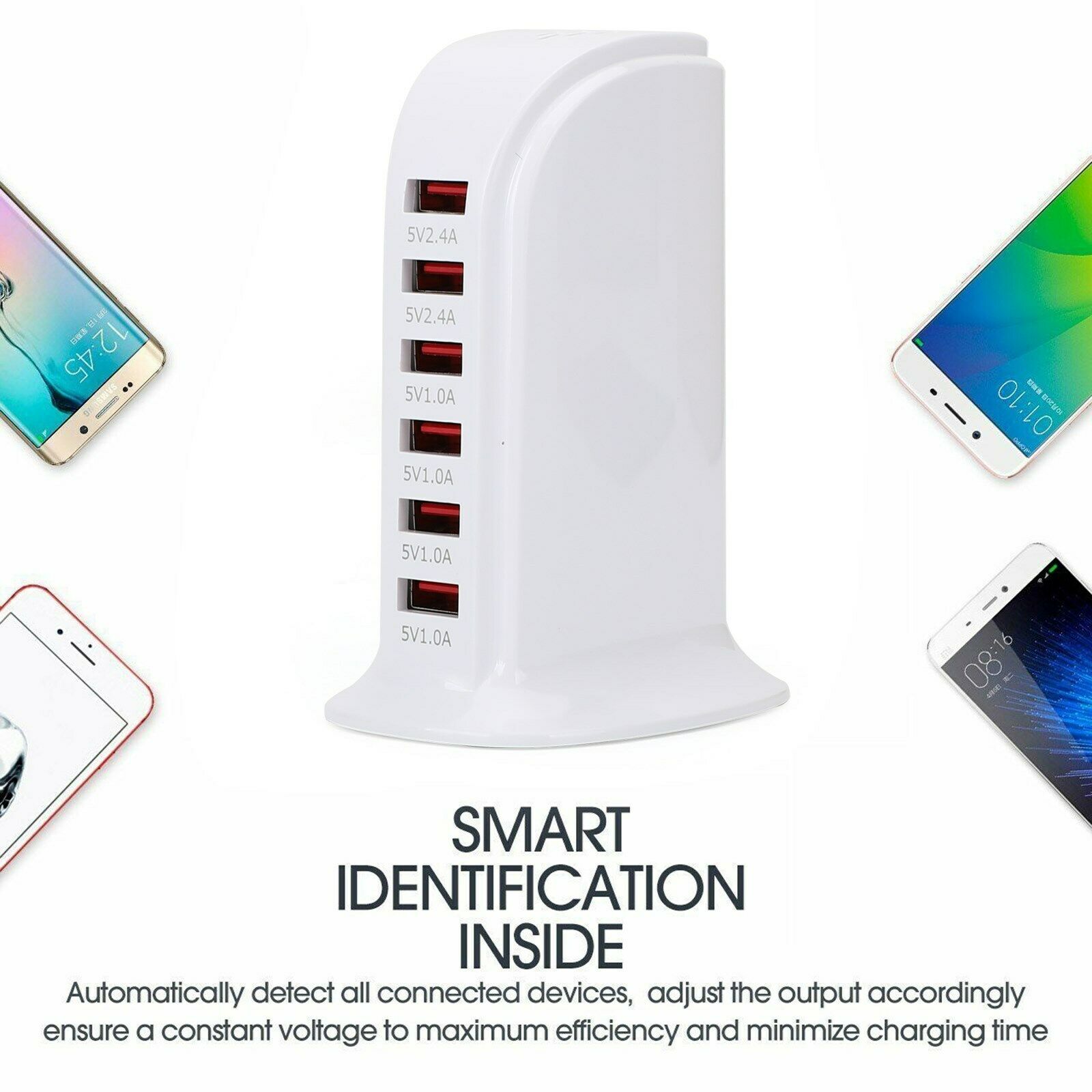 Multi 6 Port USB Charger Rapid Charging Station Desktop Travel Power Adapter USA