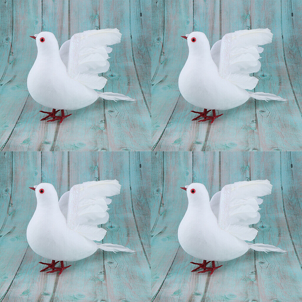 4 Piece Foam Feathered Artificial White Dove/ Pigeon Bird Decorarive Home Garden