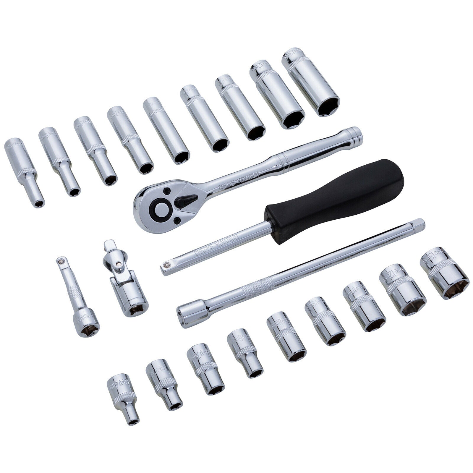 BlueSpot Socket Set Metric 1/4" Drive 24pc 4-13mm Standard Deep Sockets 72 Tooth