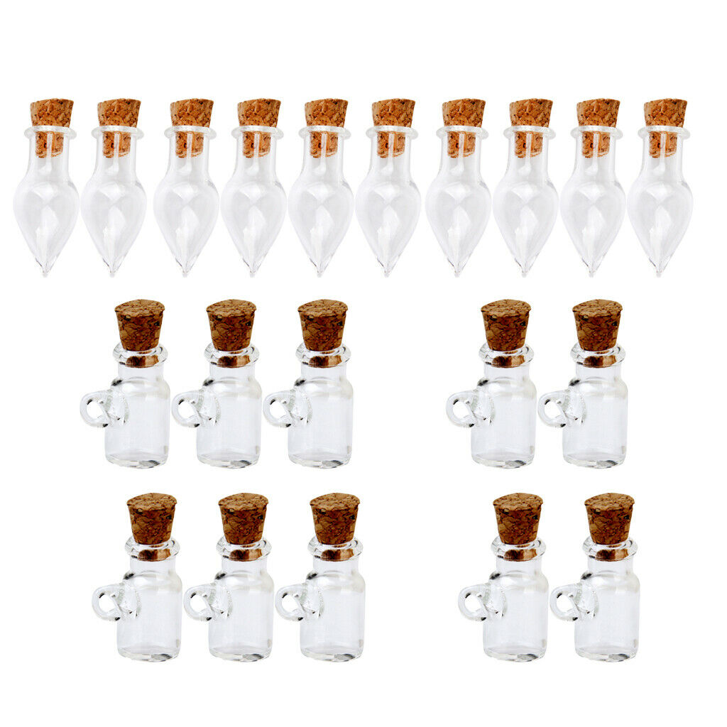 20pcs Mini Fancy Empty Clear Glass Bottle Wishing With Cork Necklace Pendant