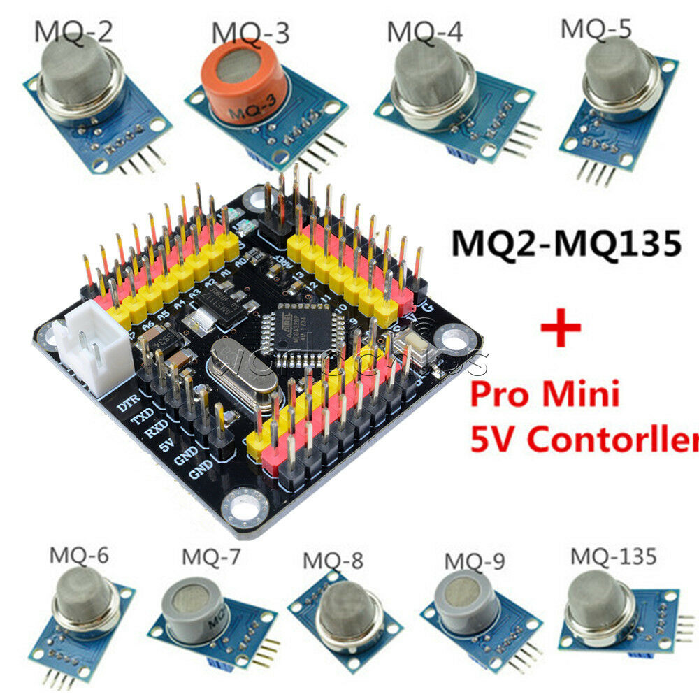 Gas Detection Alarm Sensor Module MQ-2 3 4 5 6 7 8 9 135 +Pro Mini 5V Controller