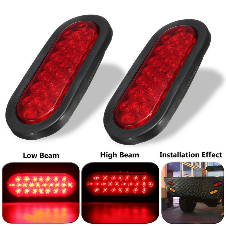 2x 6'' Durable 24LED Sealed Red Lens Stop/Turn Signal/Tail  Reverse Light Bar