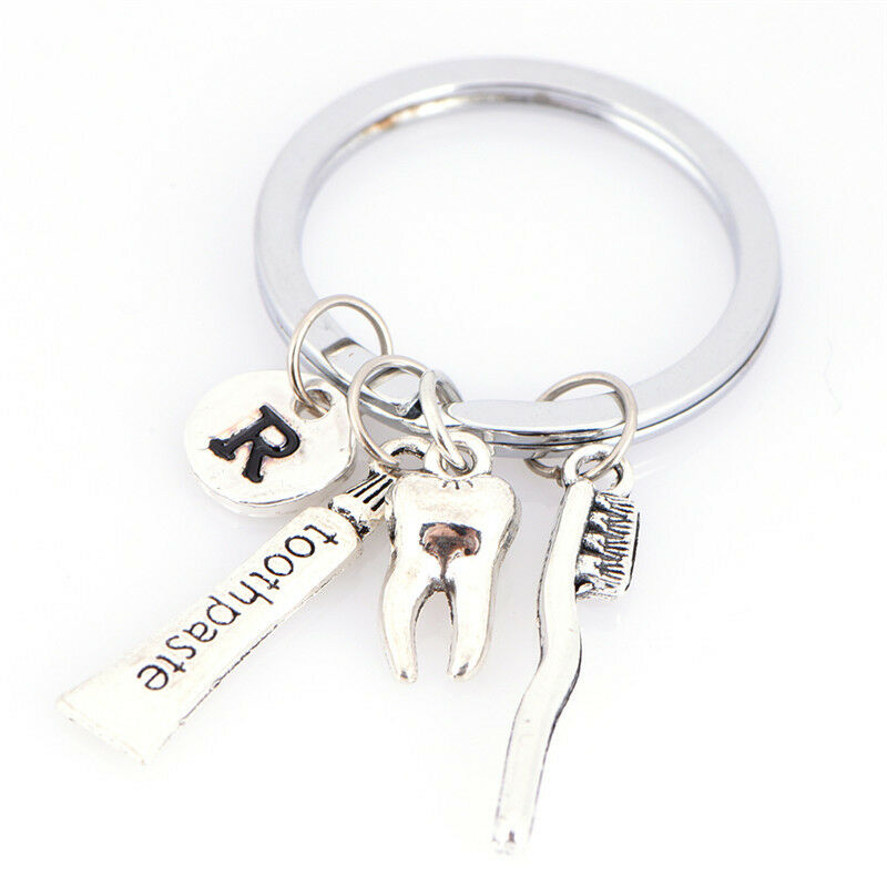 Dentist Key Ring Toothpaste Tooth Toothbrush Dental Hygienist Initial Chai.l8