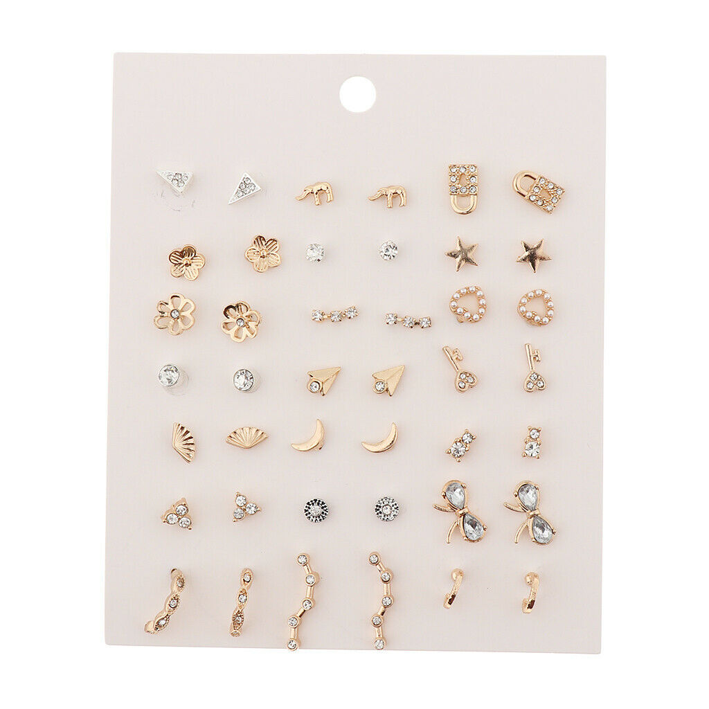 9Pairs Crystal Stud Earrings Bowknot Moon Charms Women Piercing Jewelry