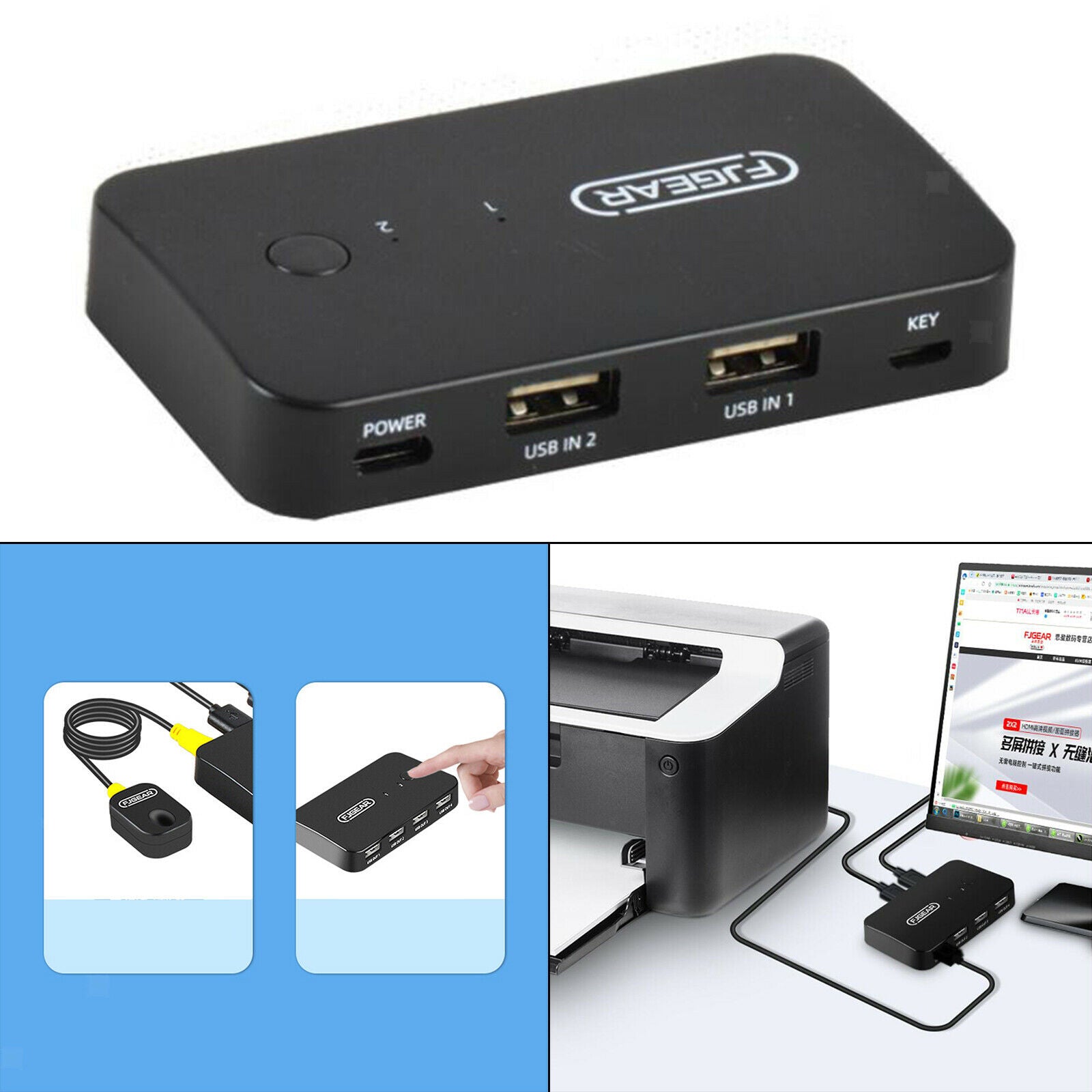 Switch Selector 2 in 4 Out High-Definition Switcher for Computer USB Disk