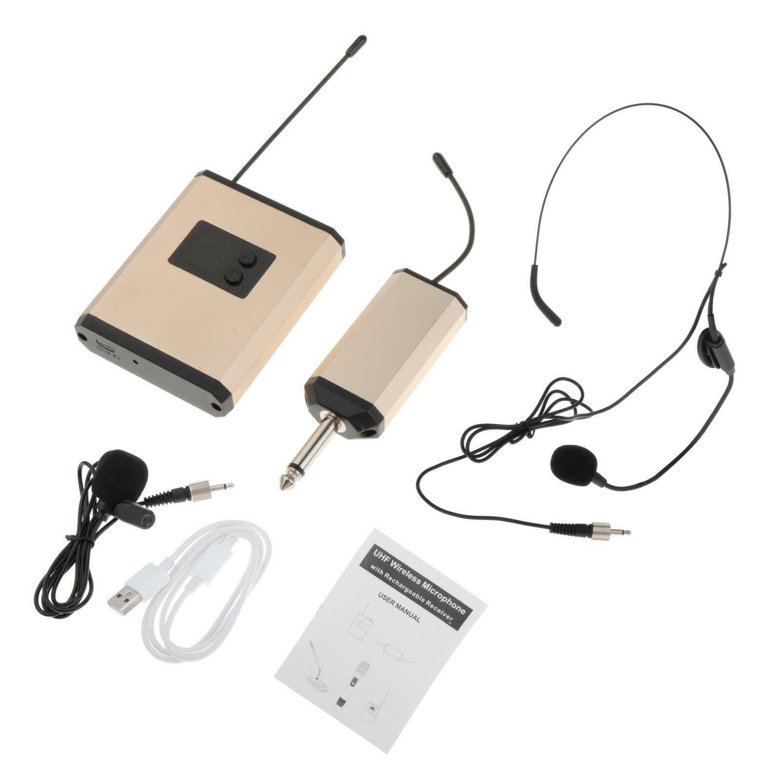 Wireless Headset Microphone System Bodypack for Recording Meeting Church golden