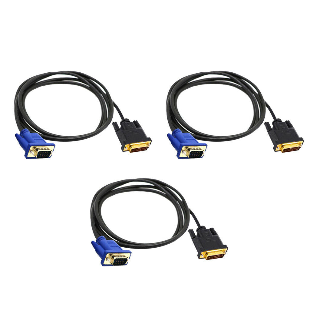 Set of 3 DVI 24+1pin Male to VGA SVGA D-Sub Male Convert Adapter Cable
