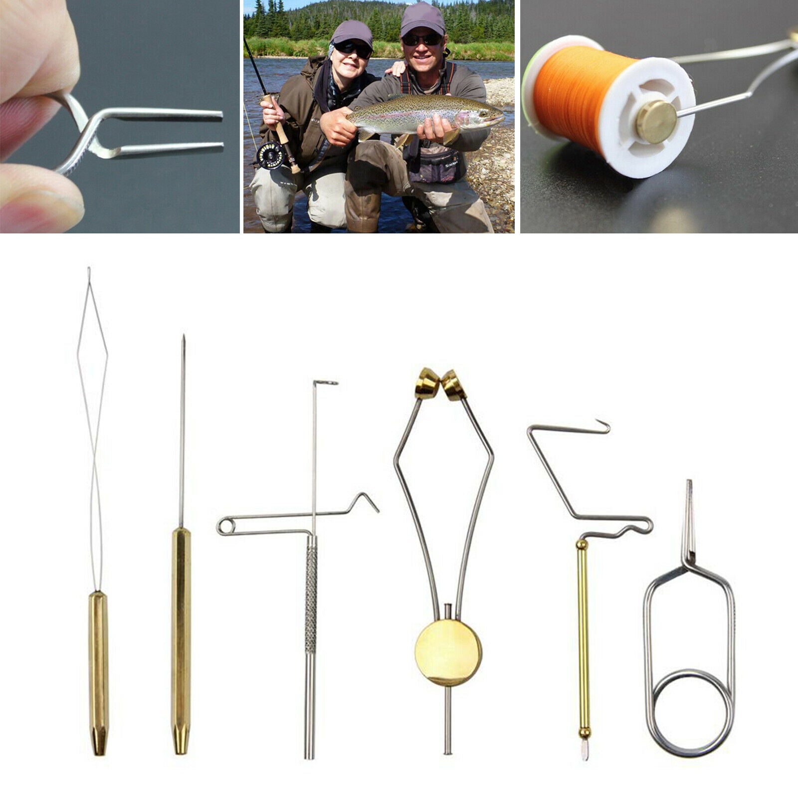 6Pieces Fly Tying Tools Vise Bodkin Dubbing Needle Whip Finisher Handle