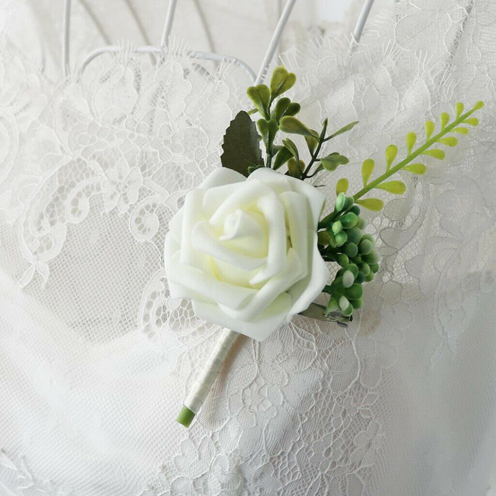 20X Rose Flower Wedding Brooch Corsage Party Prom Corsage with Clip White