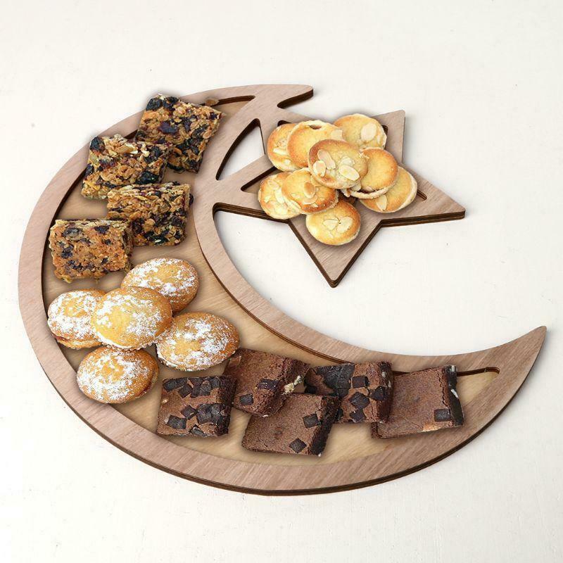 Wooden Moon Srar Eid Ramadan Party Food Serving Dessert Tableware Pastry