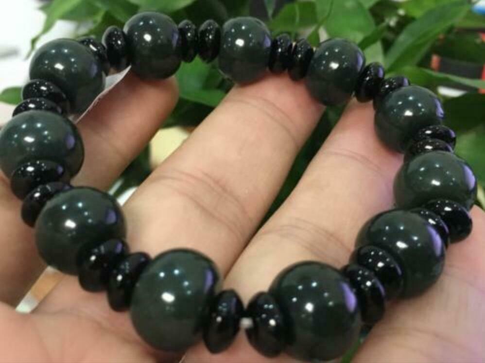 Certified 100% Natural 10x13mm Hetian Jade Beads Stretchy Bracelet