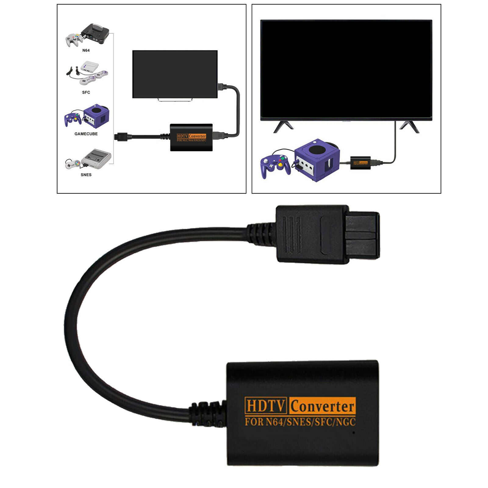 Black HDMI Converter Adapter for SNES SFC Retro Game Console Plug and Play