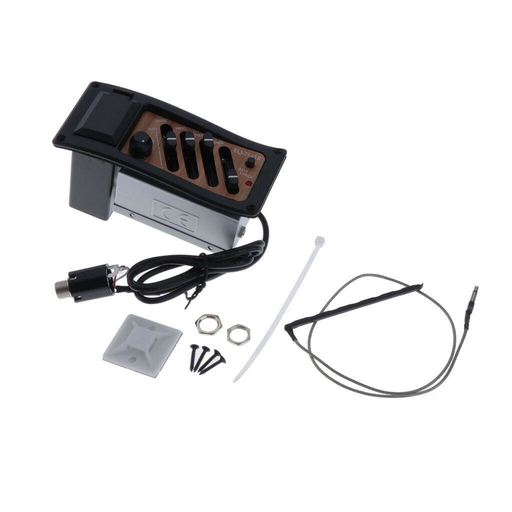 4 Band EQ Acoustic Guitars Preamp Piezo Pickup PRES Bass Middle Treble Control