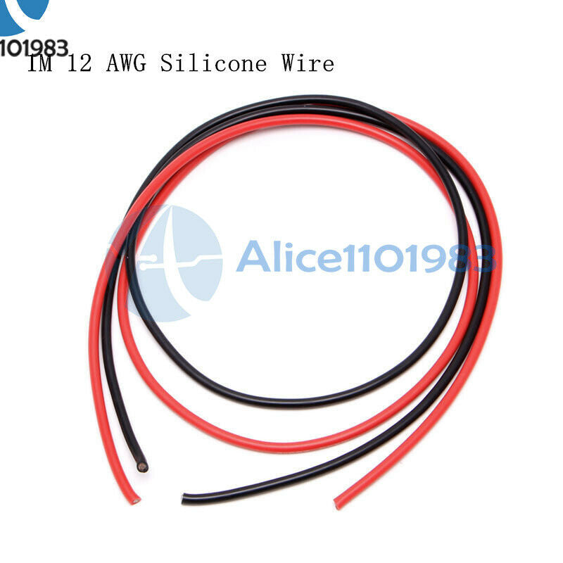 12 AWG Gauge Wire Silicone Flexible Copper Stranded Cables For RC Black + Red