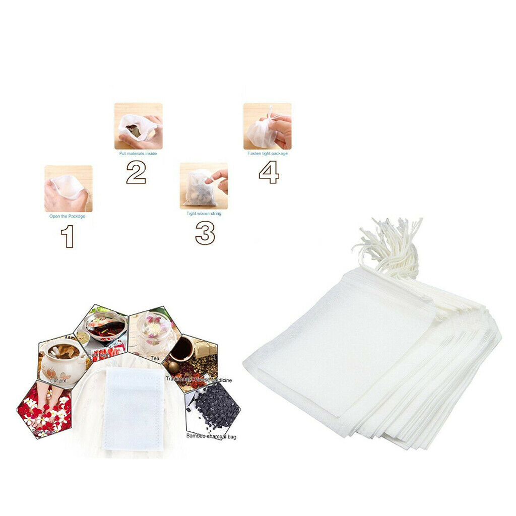 50pcs Empty Teabags String Heat Seal Filter Paper Herb Loose Tea Bag 5.5x7cm