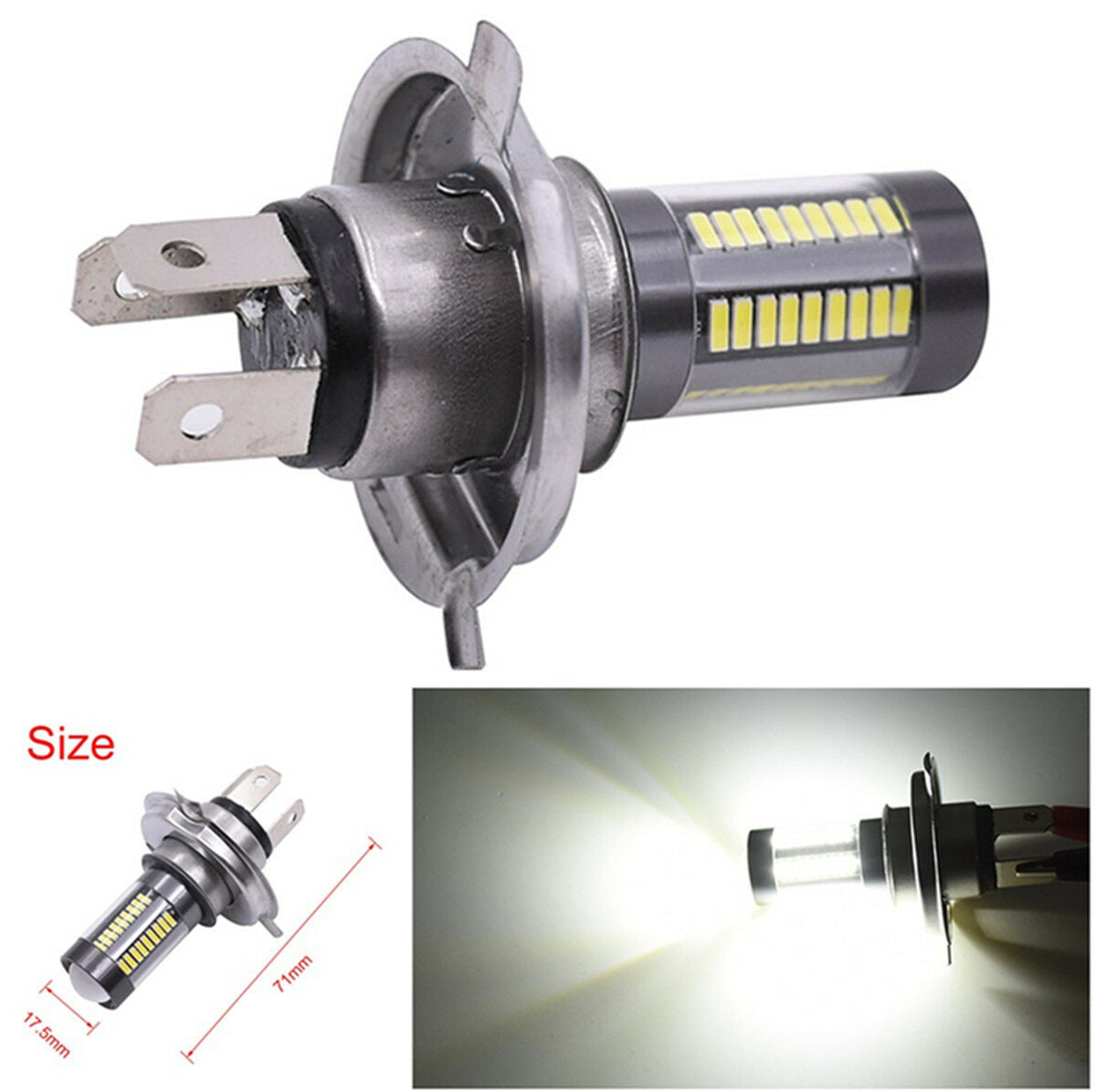 1PC 100W 6-Side White 6000K H4 9003 HB2 16-LED Motorcycle Headlight DRL Fog Lamp