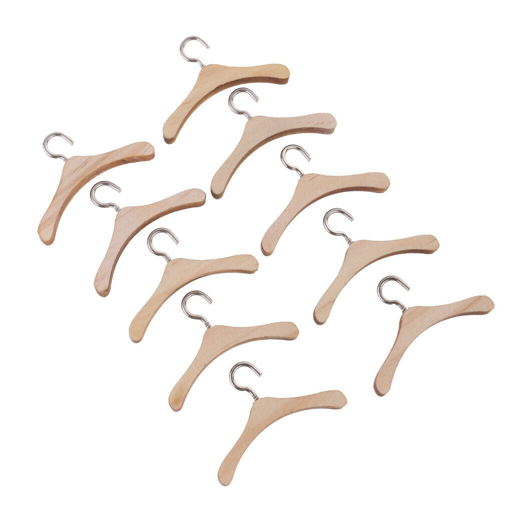 10 Pieces Wooden Hook Clothes Hanger for 1/6 Blythe Dollfie SD BB Outfits