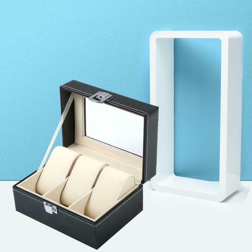 3 Slots Leather Watch Box Jewelry Bracelet Case Holder Necklace Organizer @