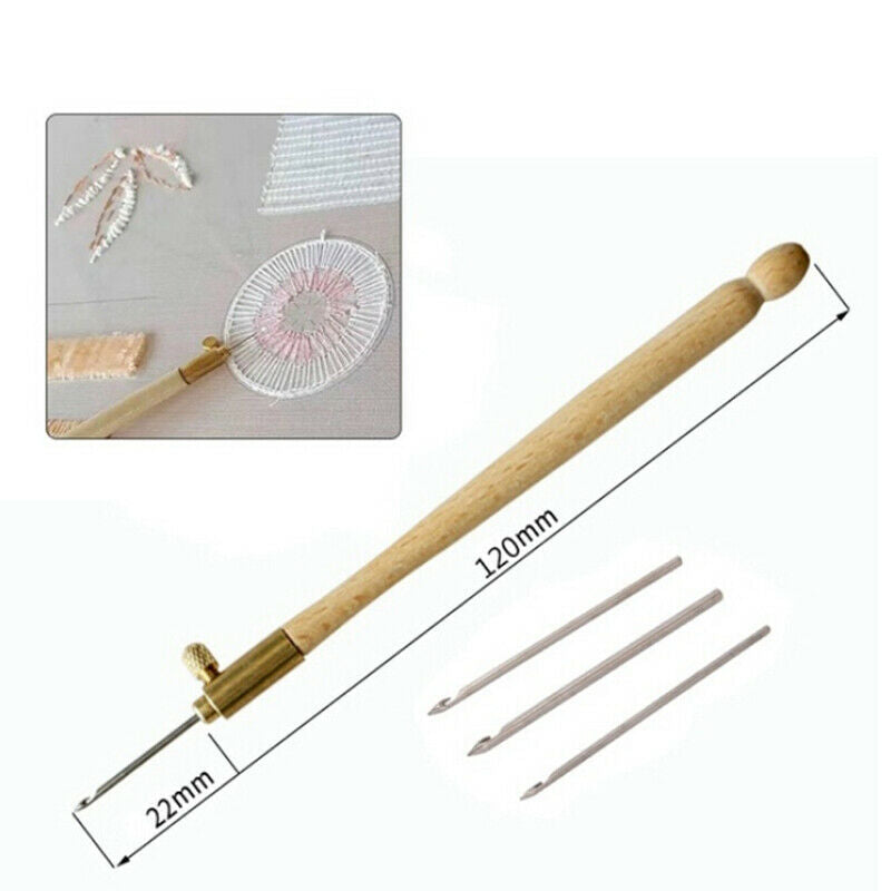 1pc Wooden French Embroidery Needles Tambour Crochet Hook with 3 Needles.l8
