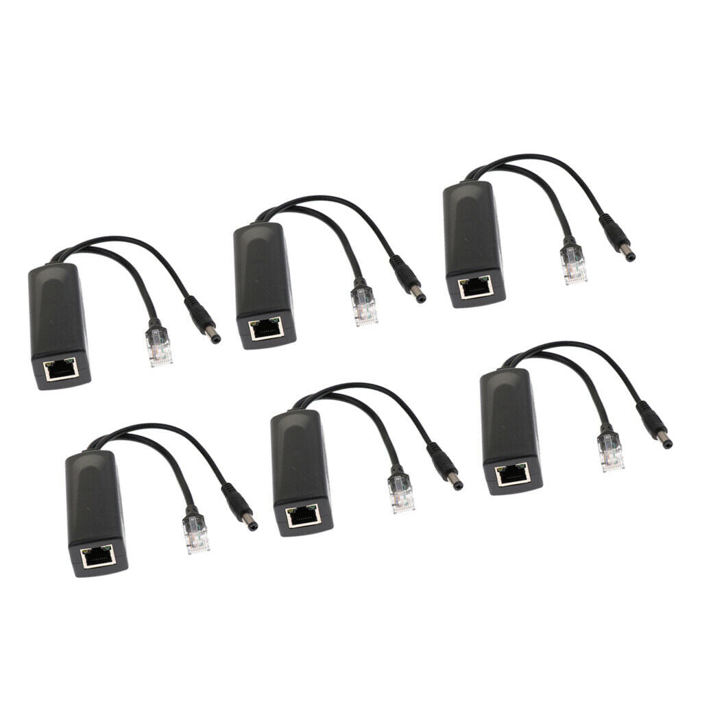 6x Active PoE Splitter Power Over Ethernet 48V to 12V for IEEE802.3af/at 24W