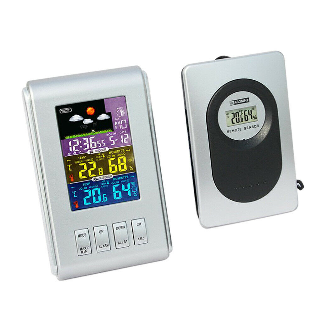 Digital Alarm Clock LCD Screen Indoor/Outdoor Temperature Humidity Meter