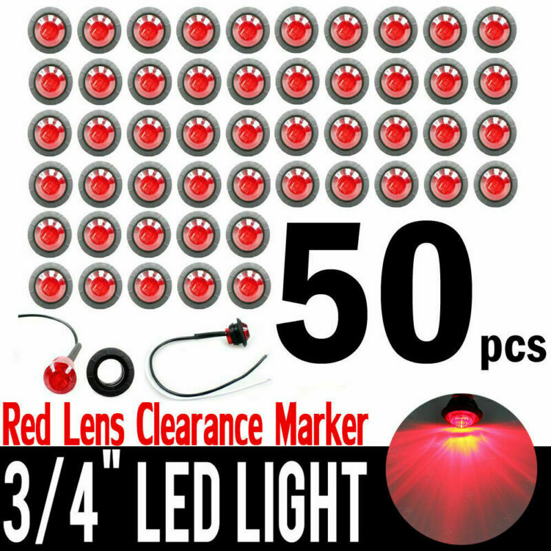 50x Mini 3/4" Red LED Bullet Marker Lights for Truck Trailer Bus Waterproof 12V
