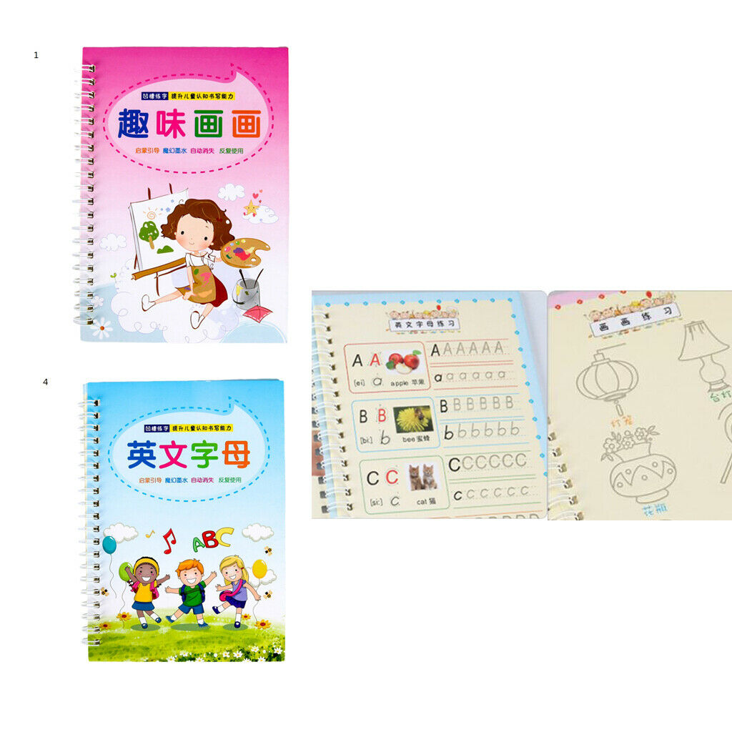 2Pcs Preschool Kids Groove Calligraphy Practice Workbook Copybook Durable