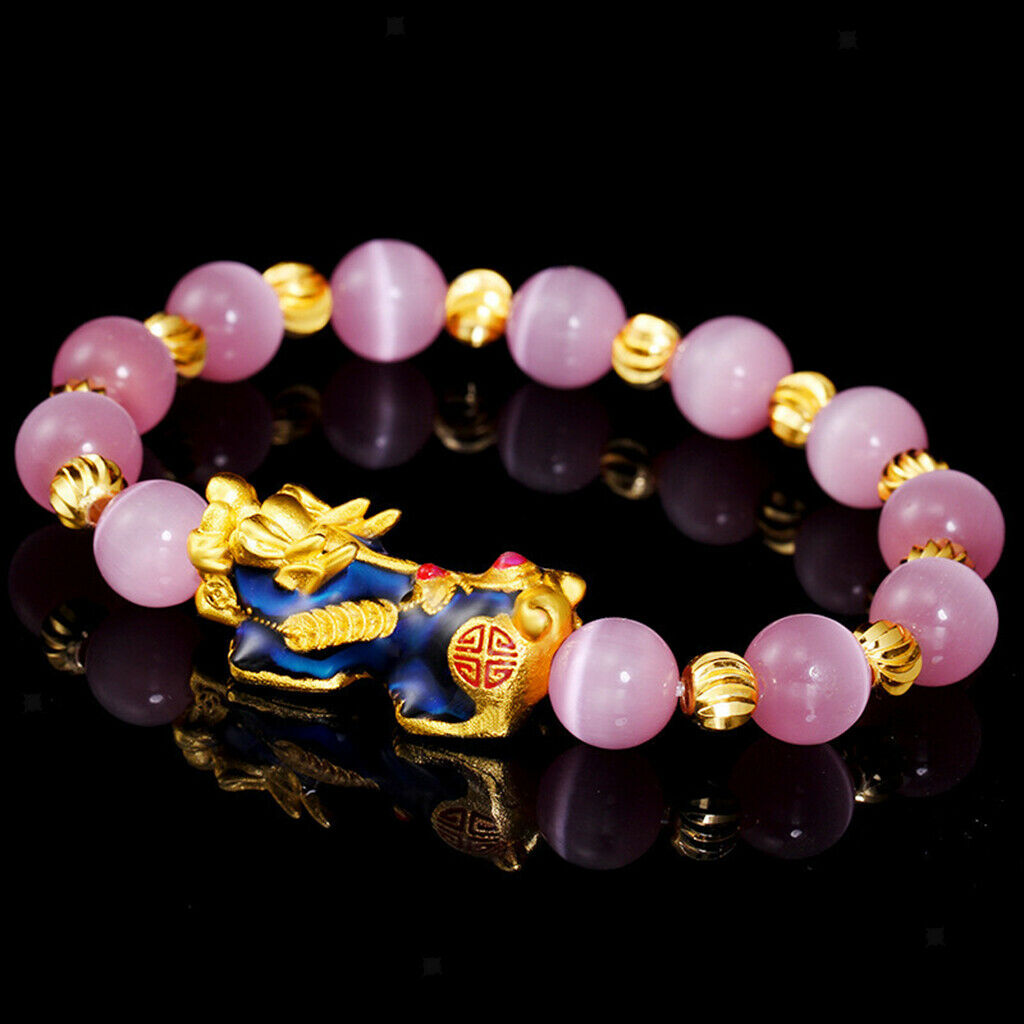 Feng Shui Obsidian Carved Pixiu Bracelet Attract Wealth Jewelry Gift Pink