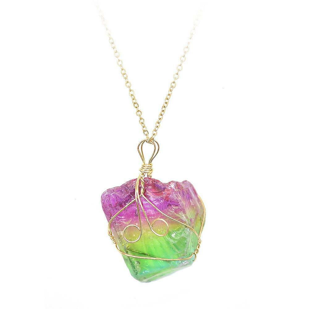 Rainbow Stone Natural Crystal Chakra Rock Chain Quartz Pendant Necklace Jewelry^