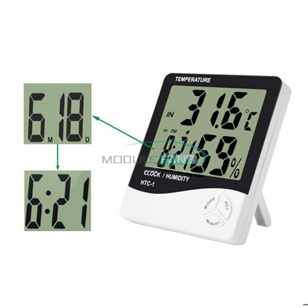 Weather Station Hygrometer Thermometer Desk Alarm Clock HTC-1